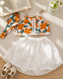 Girls Boutique Floral Top & White Eyelet Skirt Set