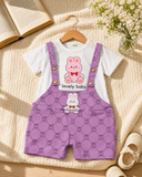 Girls Bunny Print Pink Dungaree with White T-Shirt