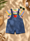 Boys Rainbow Shirt & Blue Melon Dungaree Set