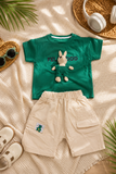 Boys Green Teddy Shirt & Khaki Shorts Set