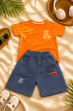 Boys Orange Shirt & Denim Shorts Set