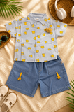 Boys Baby Blue Teddy Shirt & Matching Denim Shorts Set