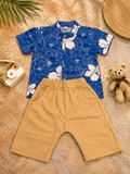 Boys Blue Floral Shirt & Khaki Shorts Set