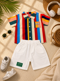 Boys Rainbow Shirt & White Shorts Set