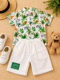 Boys Jungle Print Shirt & White Shorts Set