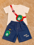 Boys White Shirt & Red Bag Strap Shorts Set